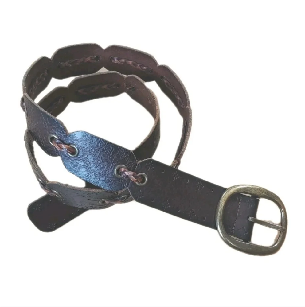 Fossil Tooled Leather Belt Dark Brown Braided Plus 36